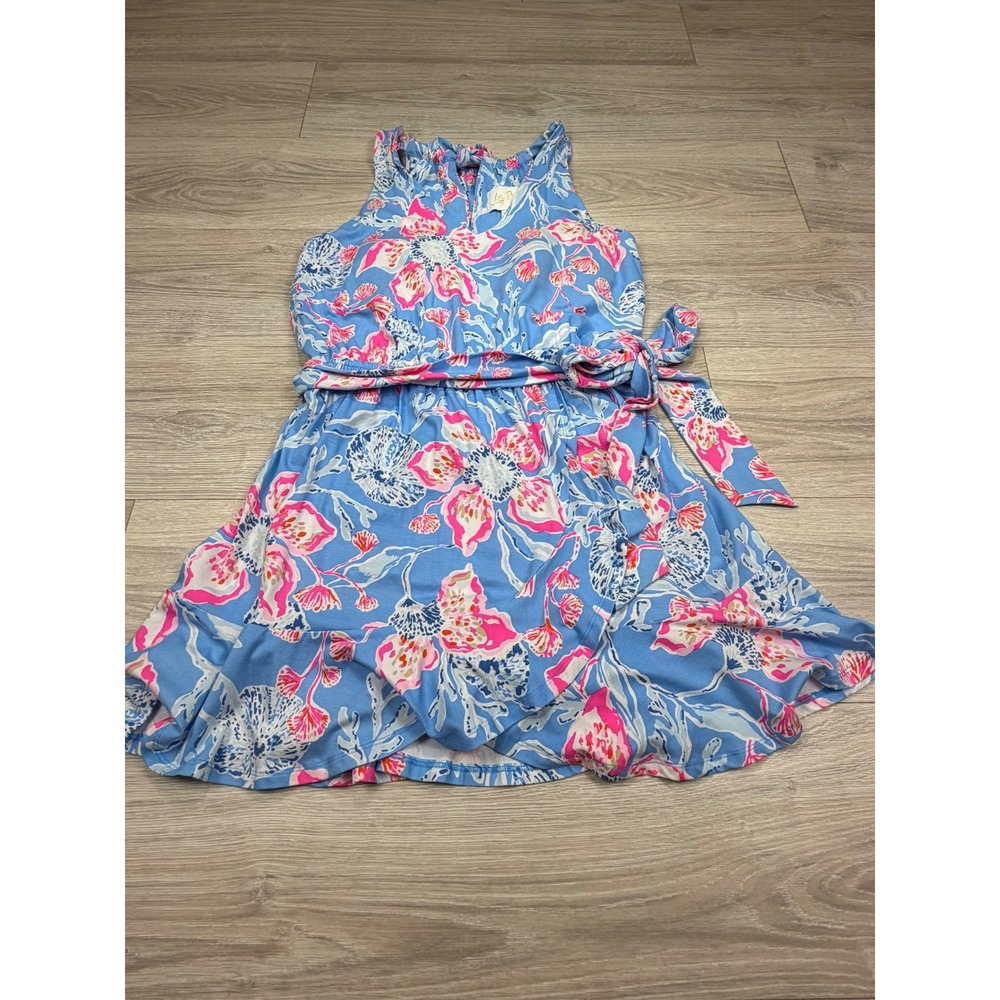 Lilly Pulitzer Blue Floral Sleeveless Jumpsuit Romper with Pink Accents
